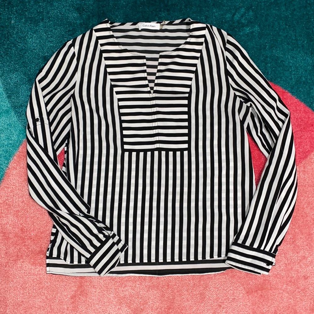 Calvin Klein Black & White Striped Blouse